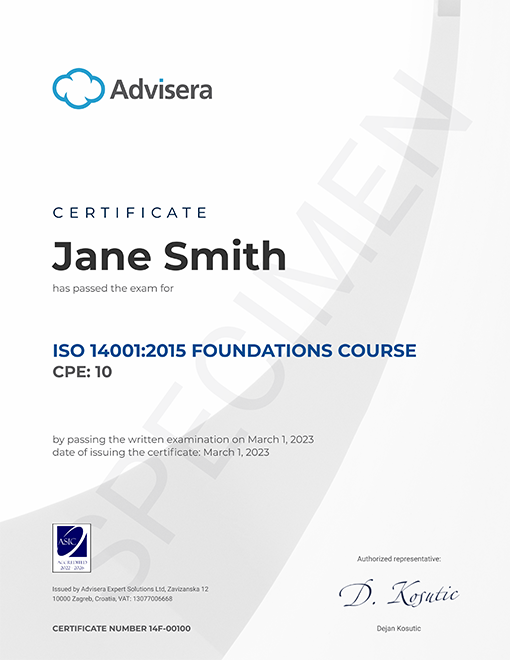 Curso de Fundamentos de ISO 14001 - Advisera