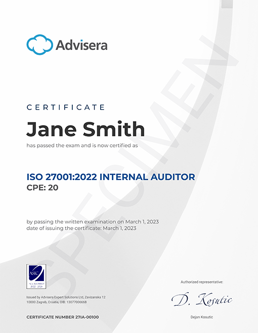 ISO 27001:2022 Internal Auditor Course Certificate