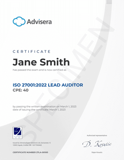 ISO 27001:2022 Lead Auditor Course Certificate