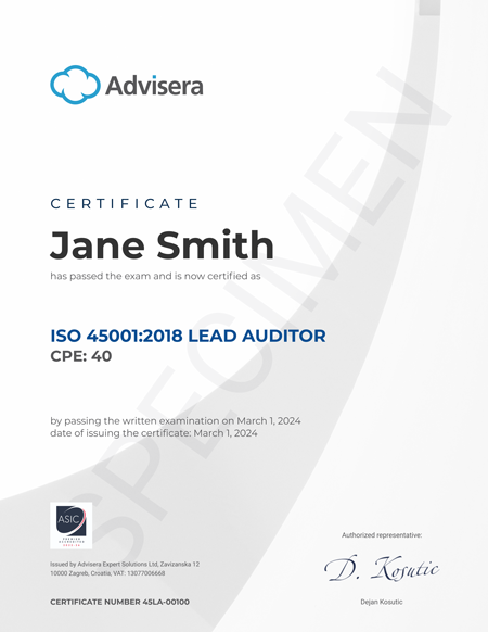 ISO 45001 Lead Auditor Course - Advisera