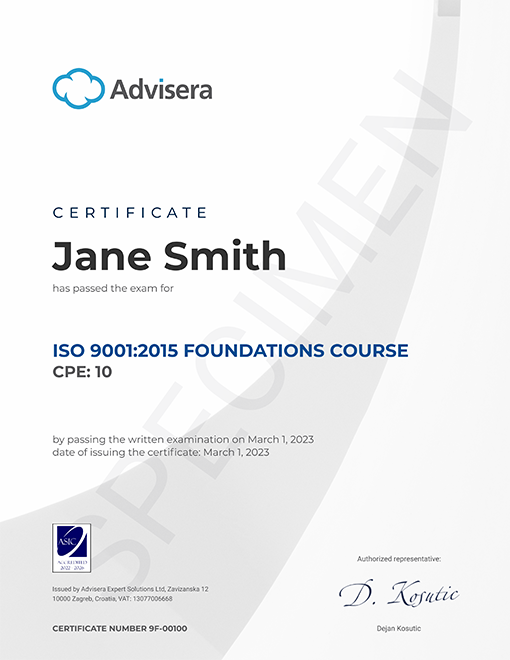 Curso Fundamentos ISO 9001 - Advisera