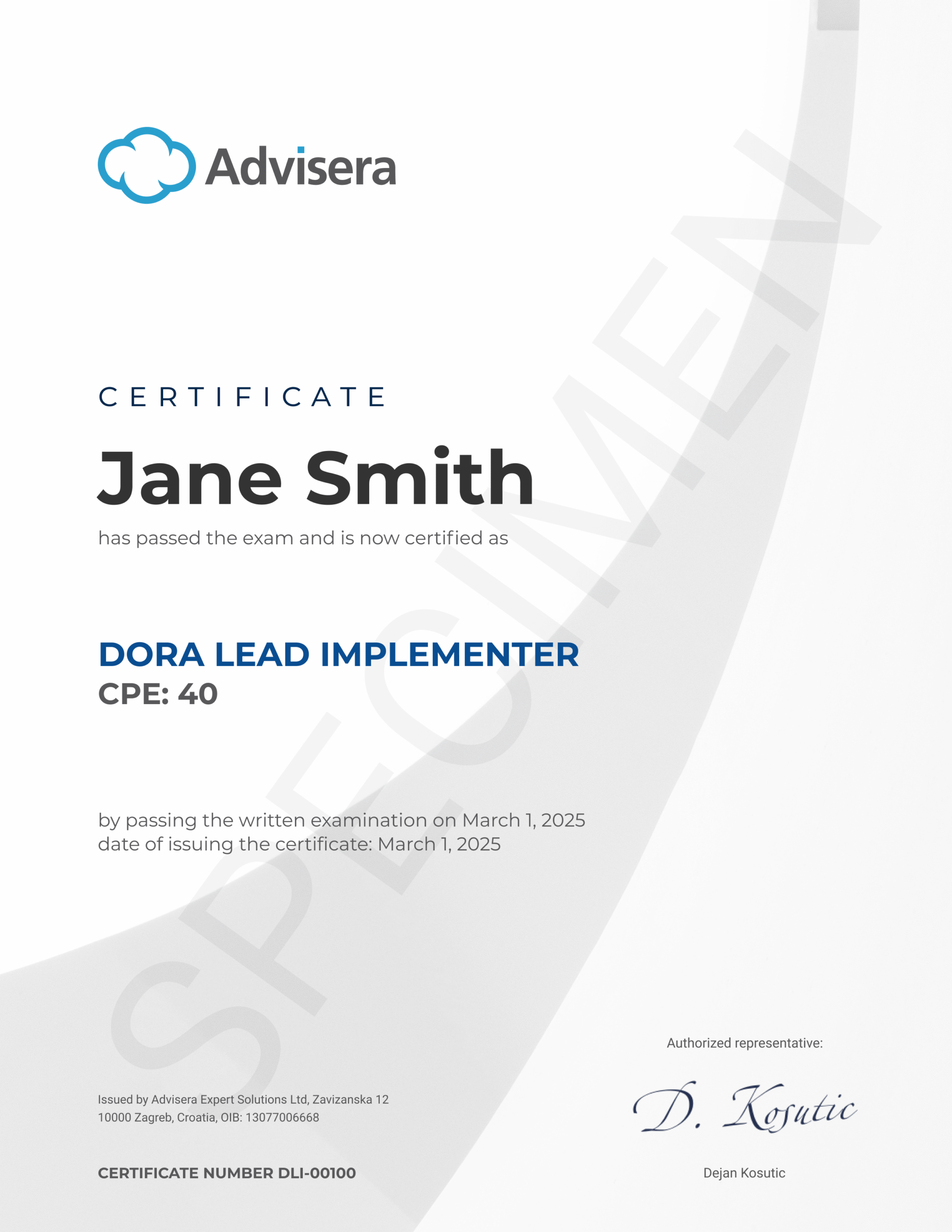DORA Lead Implementer Course - Advisera