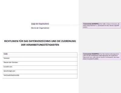 Richtlinien für das Datenverzeichnis und die Zuordnung der Verarbeitungstätigkeiten - Advisera