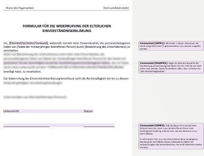 Formular für die Widerrufung der elterlichen Einverständniserklärung - Advisera