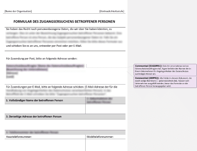 Formular des Zugangsersuchens betroffener Personen - Advisera