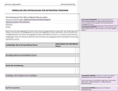 Formular der Offenlegung für betroffene Personen - Advisera