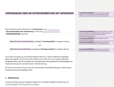 Vereinbarung über die Datenverarbeitung mit Lieferanten - Advisera