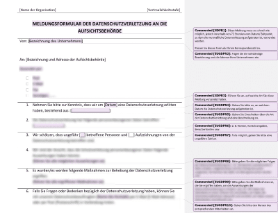 Meldungsformular der Datenschutzverletzung an die Aufsichtsbehörde - Advisera