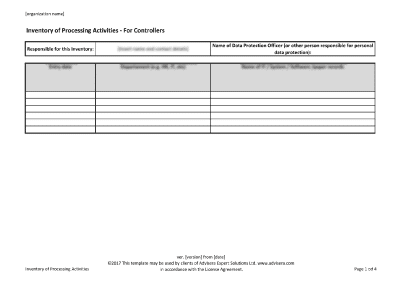 Inventory of Processing Activities - Advisera