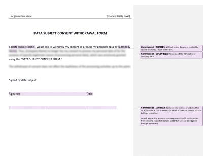 Data Subject Consent Withdrawal Form - Advisera