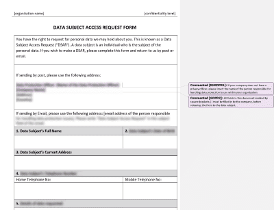Data Subject Access Request Form - Advisera
