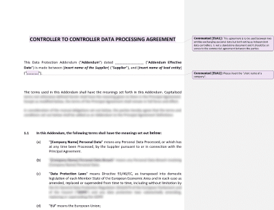 Controller to Controller Data Processing Agreement - Advisera