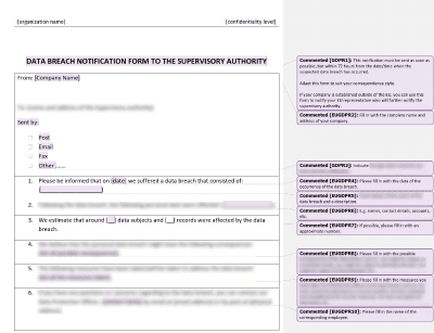 Data Breach Notification Form to the Supervisory Authority - Advisera