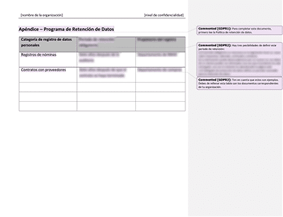 Programa de Retención de Datos - Advisera