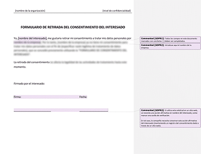 Formulario de Retirada del Consentimiento del Interesado - Advisera
