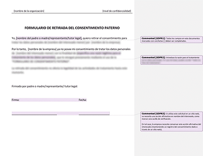 Formulario de Retirada del Consentimiento Paterno - Advisera