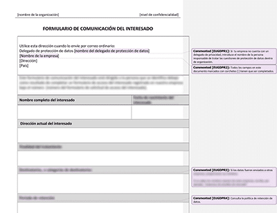 Formulario de Comunicación del Interesado - Advisera