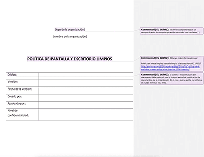 Política de Pantalla y Escritorio Limpios - Advisera