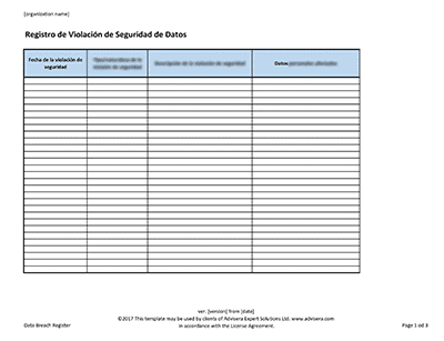 Registro de Violación de Seguridad de Datos - Advisera