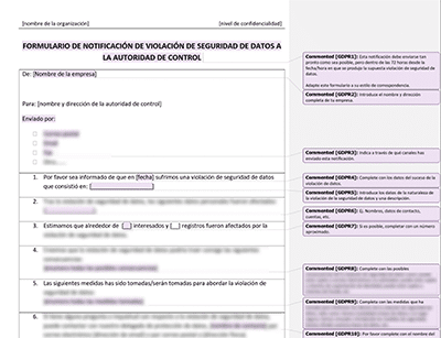 Formulario de Notificación de Violación de Seguridad de Datos a la Autoridad de Control - Advisera
