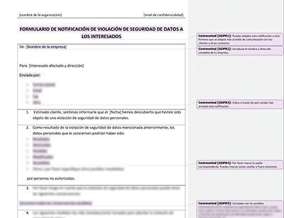 Formulario de Notificación de Violación de Seguridad de Datos a los Interesados - Advisera