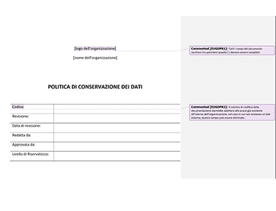 Politica di Conservazione dei Dati - Advisera