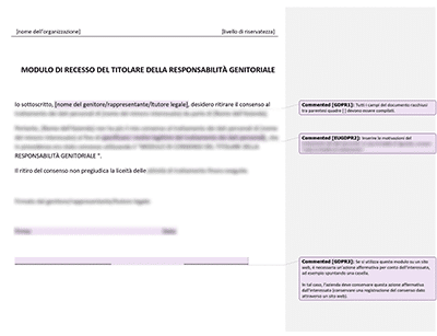 Modulo di Recesso del Titolare della Responsabilità Genitoriale - Advisera
