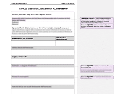Modulo di Comunicazione dei Dati all’Interessato - Advisera