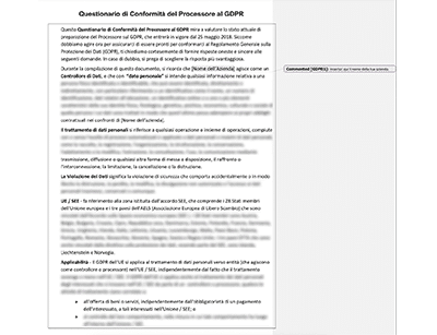 Questionario di Conformità del Processore al GDPR - Advisera