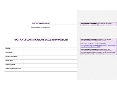 Politica di Classificazione delle Informazioni - Advisera