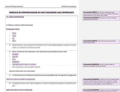Modulo di Comunicazione di una Violazione agli Interessati - Advisera