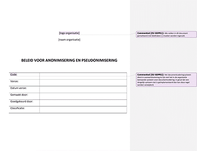 Beleid voor Anonimisering en Pseudonimisering - Advisera