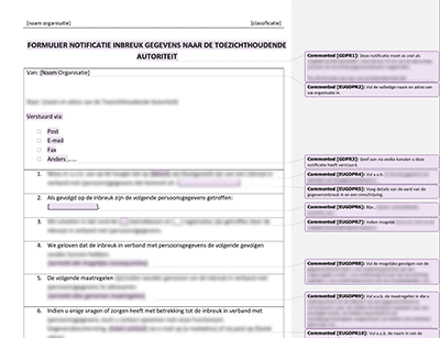Formulier Notificatie Inbreuk Gegevens naar de Toezichthoudende Autoriteit - Advisera