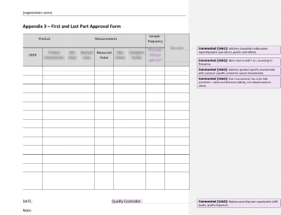 First and Last Part Approval Form - 16949Academy