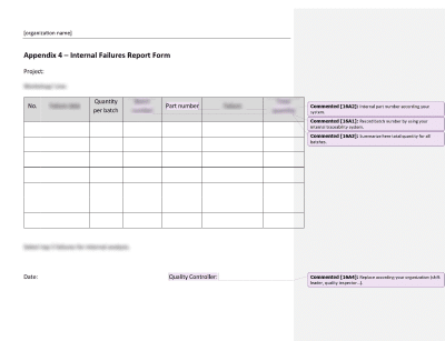 Internal Failures Report Form - 16949Academy