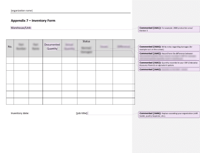 Inventory Form - 16949Academy