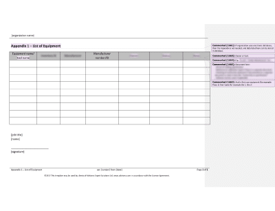 List of Equipment - 16949Academy