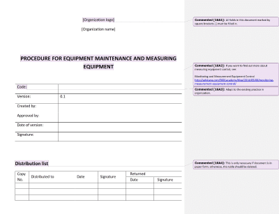 Procedure for Equipment Maintenance and Measurement Equipment - 16949Academy