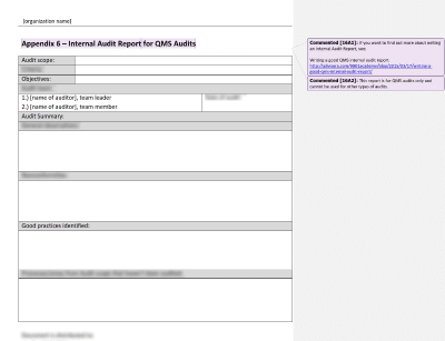 Internal Audit Report for QMS Audits - 16949Academy
