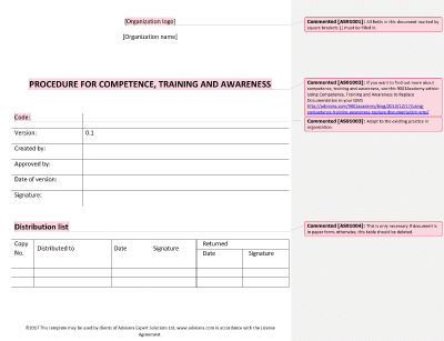 Procedure for Competence, Training and Awareness - 9100Academy