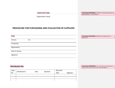 Procedure for Purchasing and Evaluation of Suppliers - 9100Academy