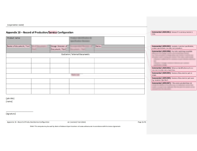 Record of Production/Service Configuration - 9100Academy