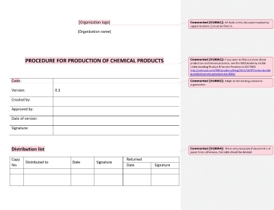Procedure for Production of Chemical Products - 9100Academy