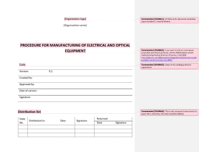 Procedure for Manufacturing of Electrical and Optical Equipment - 9100Academy