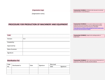 Procedure for Production of Machinery and Equipment - 9100Academy