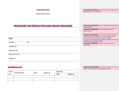 Procedure for Production and Service Provision - 9100Academy