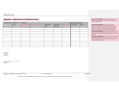 Maintenance and Calibration Record - 9100Academy