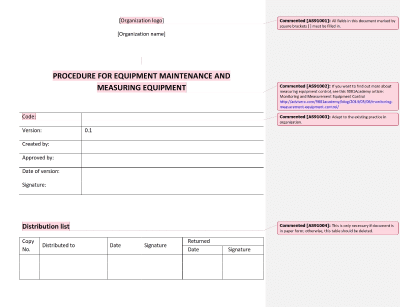 Procedure for Equipment Maintenance and Measurement Equipment - 9100Academy