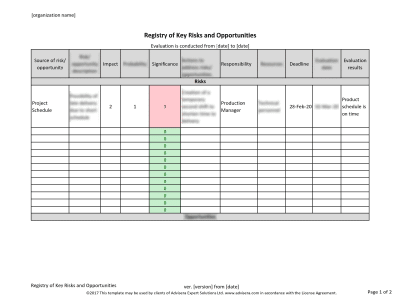 Registry of Key Risks and Opportunities - 9100Academy