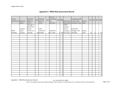 FMEA Risks Assessment Record - 9100Academy